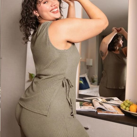 SHEIN Waffle Knit Sleeveless Loungewear 2 Pc Set Plus Size 2X - Picture 5 of 6